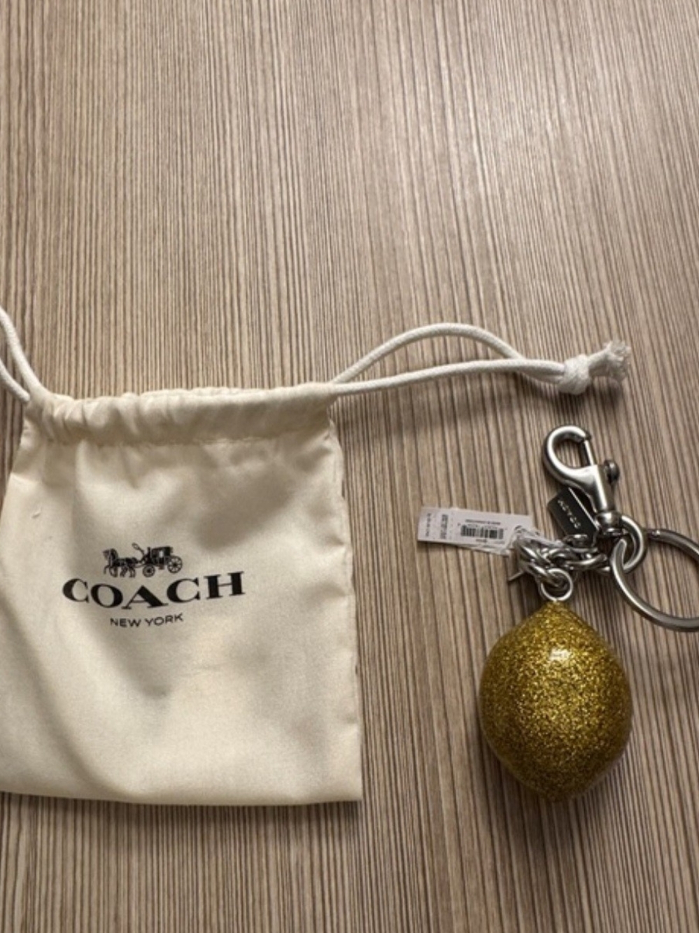 COACH Gold Glitter Lemon Keychain Charm With Dustbag